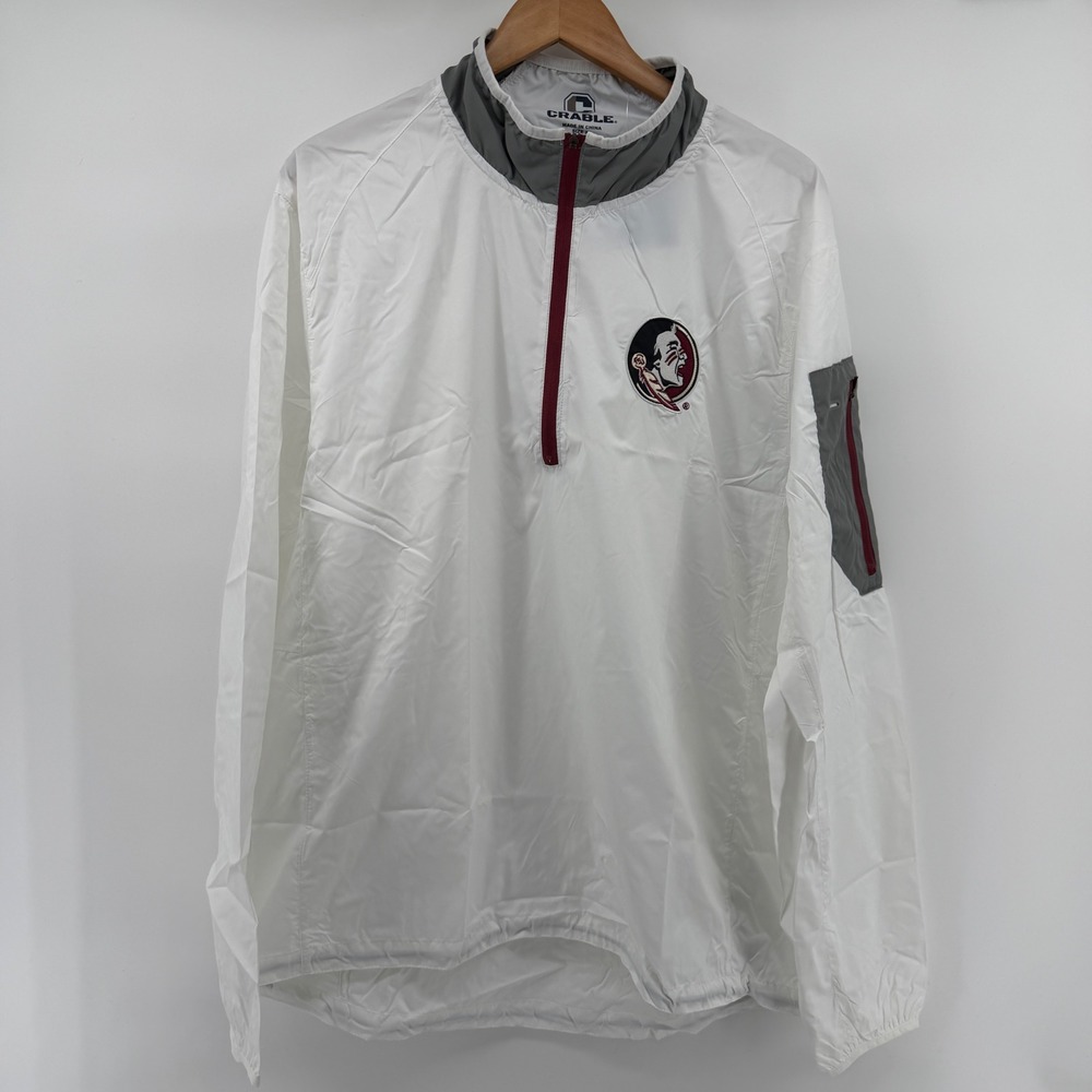 Crable FSU Florida State Seminoles Quarter Zip Windbreaker White Mens XL New